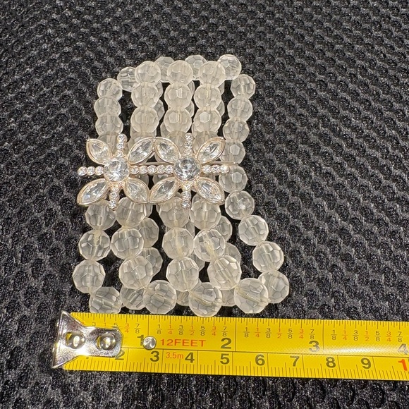 Sparkle & Shine Clear Beaded Floral Cuff Bracelet - Picture 7 of 7
